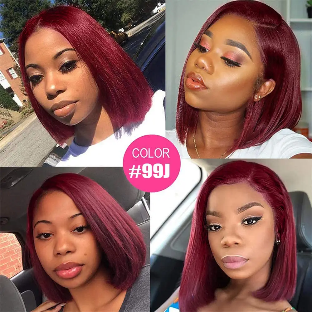 99J Burgundy bob wigs 13x4 Lace Front wigs human hair 150% Pre Plucked Straight short bob human Hair Wigs For Black Women