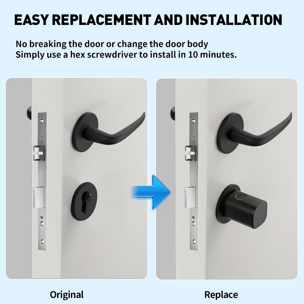 RAYKUBE V1 Smart Password Cylinder Lock With Tuya BLE Fingerprint 13.56mhz IC Card Include 3*AAA Batteries Easy Installation