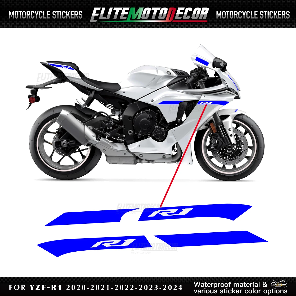 for Yamaha YZF-R1 2020 2021 2022 2023 2024 YZF R1 Side Fairing Decal Stickers Kit Pair Motorcycle Left Right Panel Stickers Set