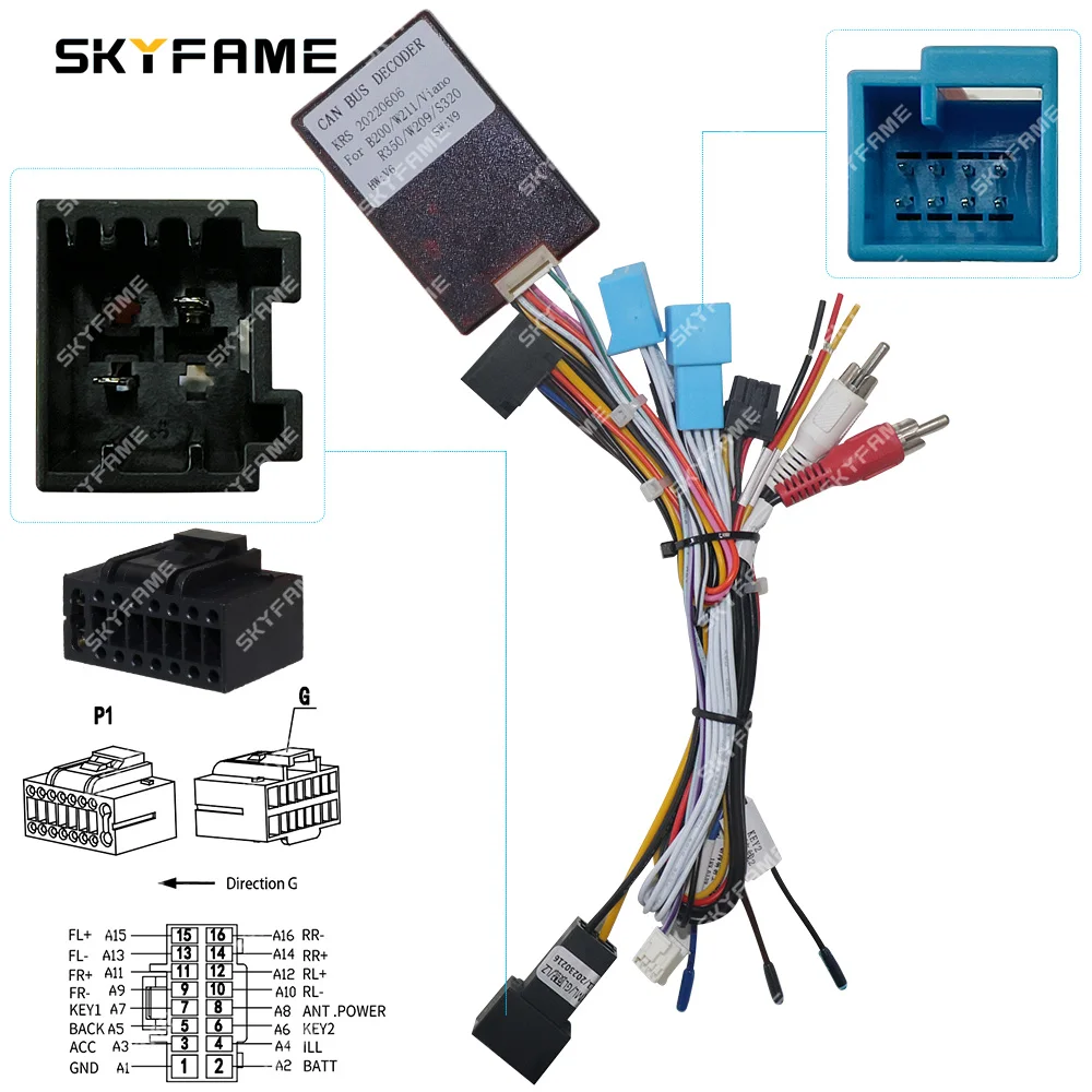 SKYFAME Auto 16pin Kabelbaum Adapter Canbus Box Dekodieren Android Radio Power Cabler Für Benz GL X164 GL300-550 ML Klasse W164