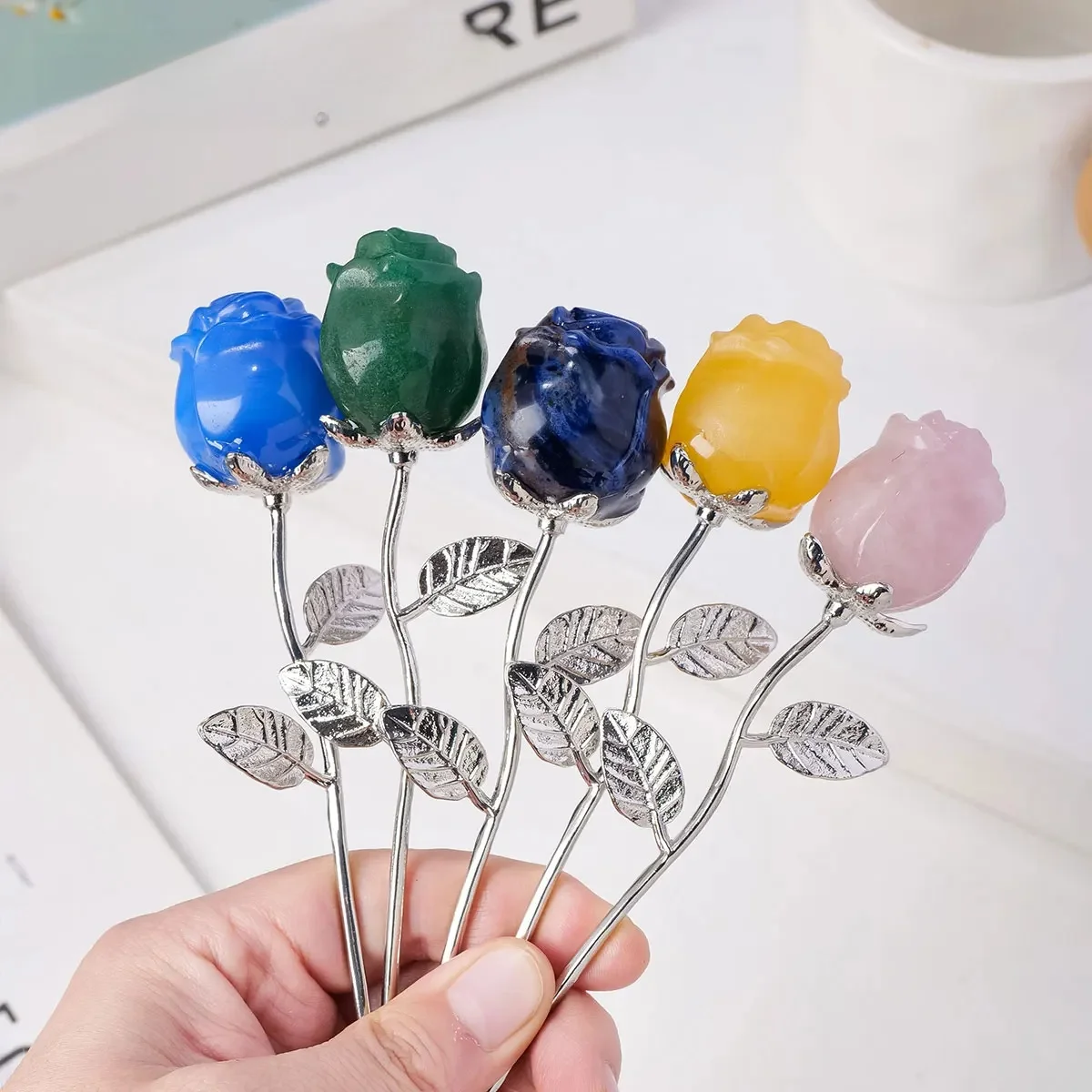 Statue de Fleurs de Quartz Rose en Clip Naturel, Pierre Précieuse de Guérison, Saint-Valentin, en Or, Nouvelle Fleur pour Cadeaux de Mariage, 1 Pièce