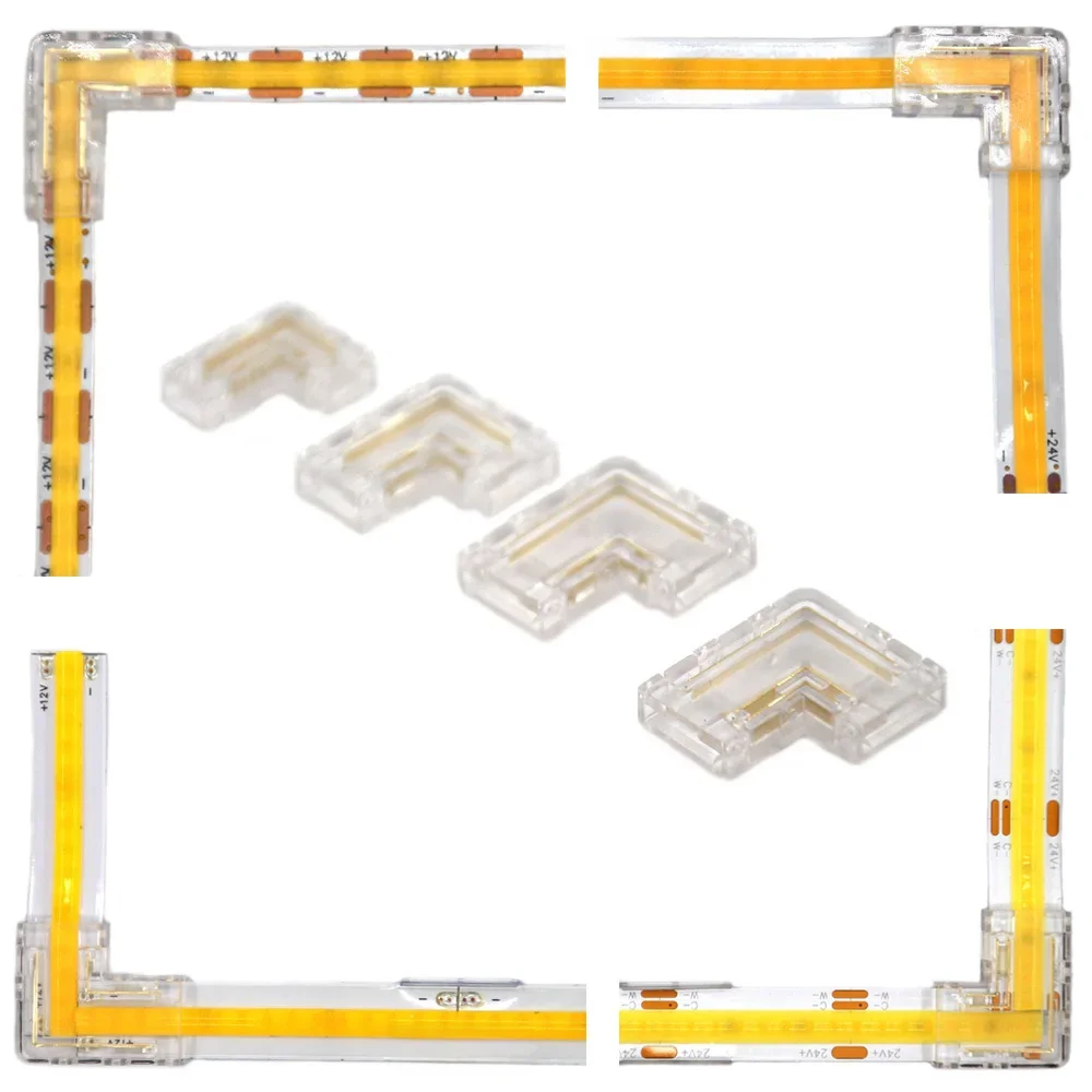 Connecteurs LED COB, coin en forme de L à 90 degrés, 5/8/10mm, sans soudure, pour bande lumineuse CCT FCOB RGB, bande de connecteur à 2/3/4 broches