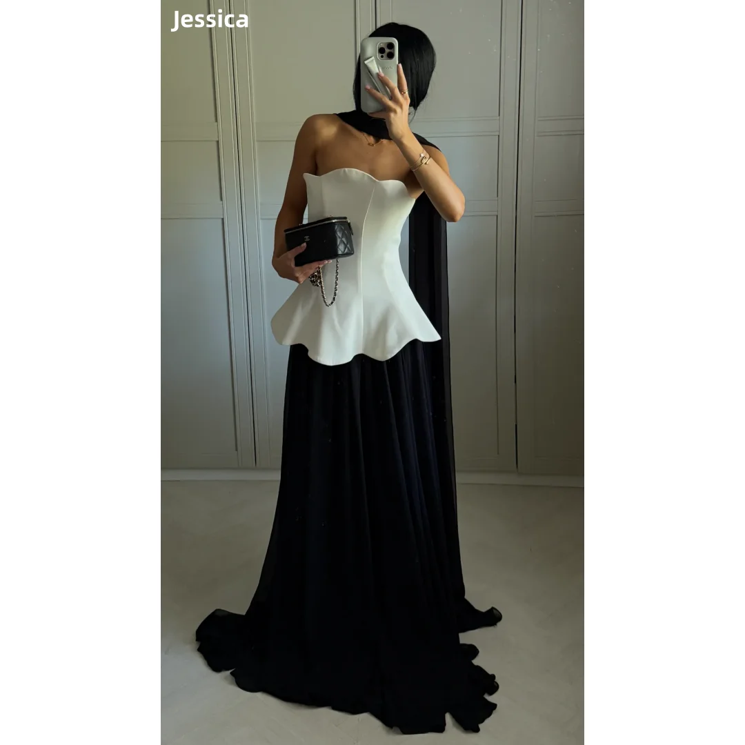 

Jessica White Fish Bone Evening Dresses Off-shoulder Chiffon Prom Dresses Elegant Ladies Formal Occasionsفساتين سهرة Customized