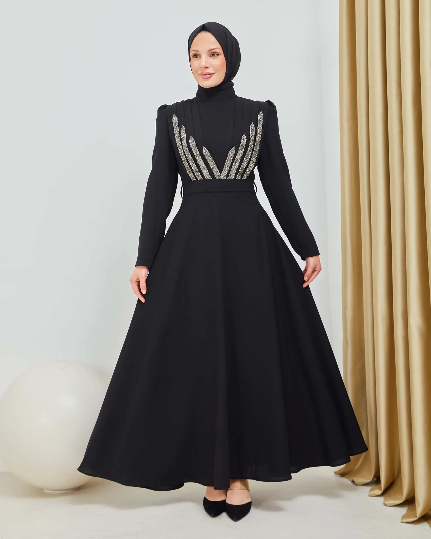 Muslim Fashion Islamic Clothing Evening Dress Women O-neck Long Sleeve Embroidery Print