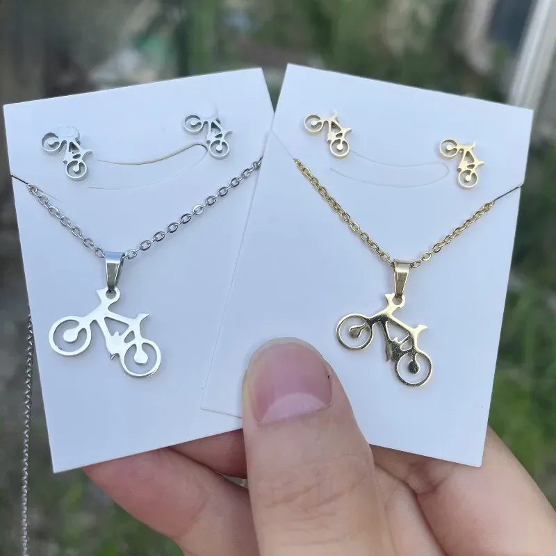 AliExpress jisensp Stainless Steel Chain Necklaces for Women Men Hip Hop Bike Bicycle Stud Earrings Fashion Jewelry