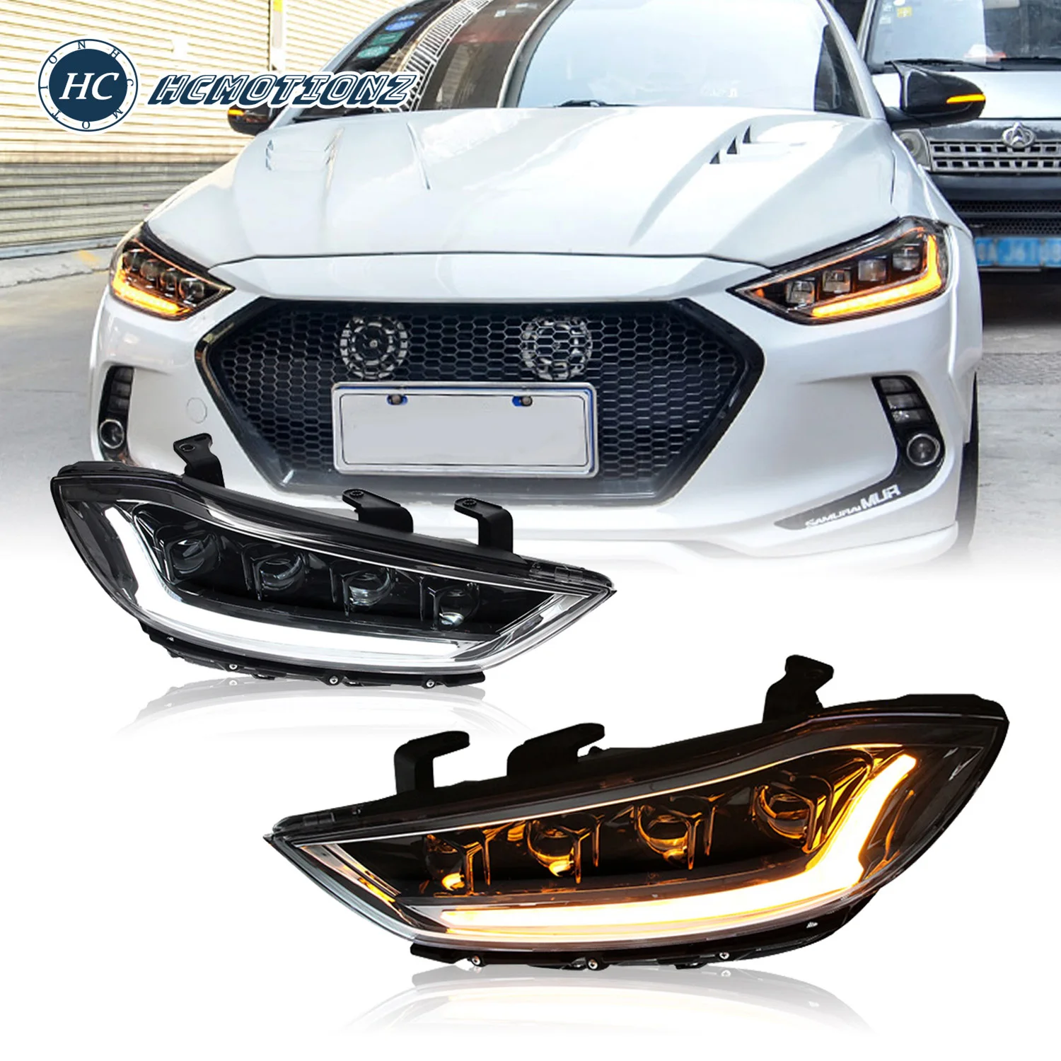 HCmotion Full LED Headlights for Hyundai Elantra 2016 2017 2018 4 Lens Animation Car Front Lamps DRL Styling Headlights Assembly