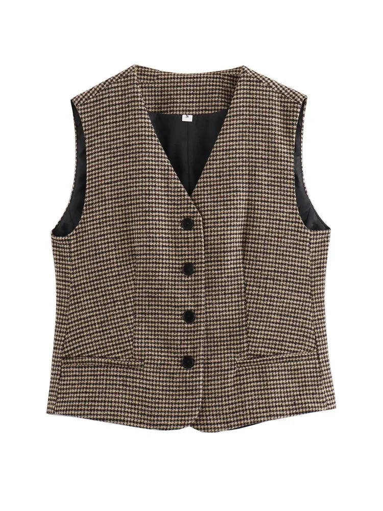 Zevity-Veste Pied-de-Poule à Col en V de Style Européen pour Femme, Gilet d'Affaires Rétro à Poitrine Fibrée, 7,5 Nt, Y-CT Powered 16