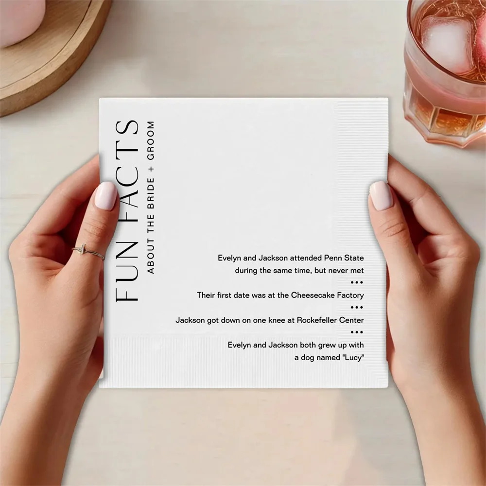 

Personalized Fun Facts Wedding Cocktail Napkins, Fun Facts Wedding Napkins, Customized Fun Facts Cocktail Napkins, Wedding Cockt