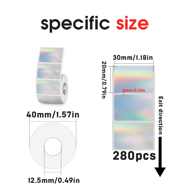 KAYSION Various Sizes Label Holographic Silver Laser Gradient Thanks Card Sticker for LOGO Barcode FOR Phomemo 241BT 246S D520
