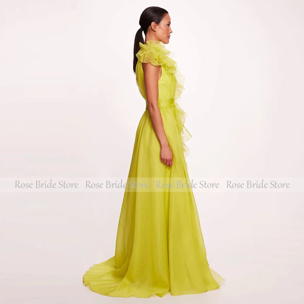 Classic Wedding Guest Dress Green Net Ruffles Ruched Bespoke Occasion Gown A-line V-neck Long Dresses Women\'s Evening Gowns 2024