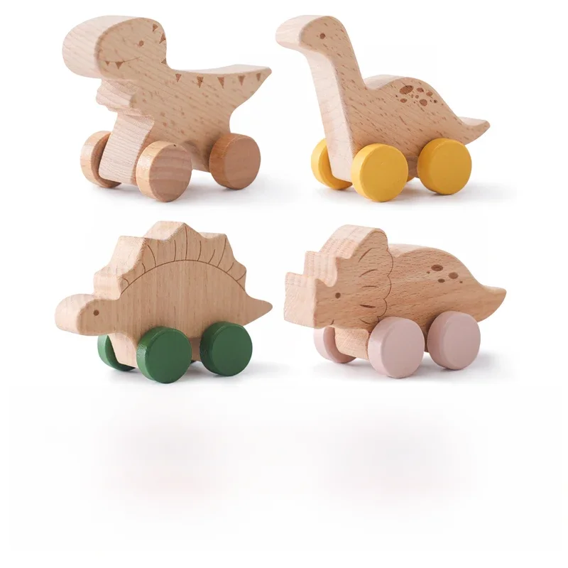 Jouets de voiture en bois pour bébé, dinosaure en bois de hêtre, jouet de dentition éducatif Montessori pour enfants, jouets de dentition pour bébé