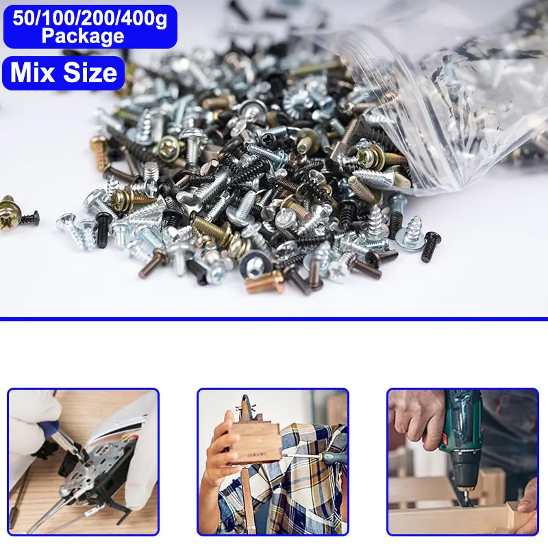 

400G Mix Size Screw Set Cross Phillips Round Pan Flat Head Screw Self Tapping Hexagon Hex Socket Screws Bolts Laptop Accessories