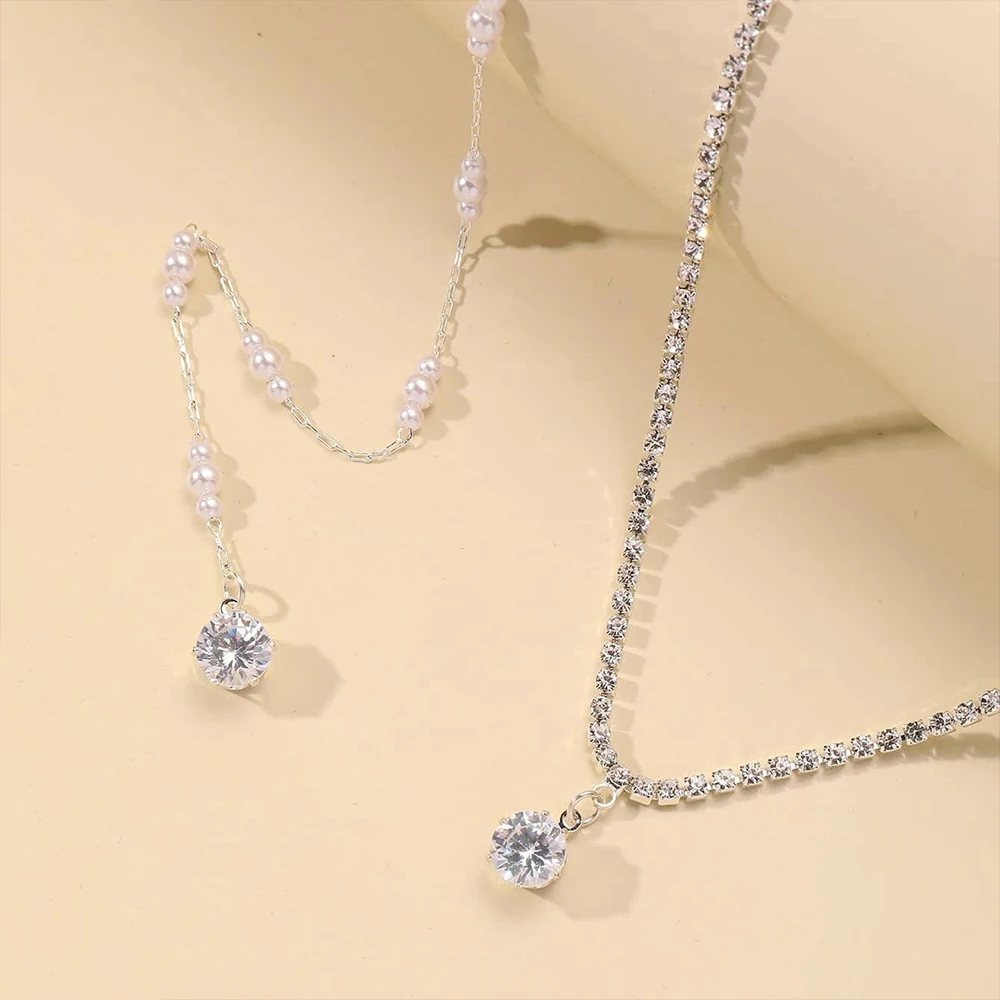 Collana da sposa di lusso con catena posteriore di perle di strass rotondi per le donne accessori estivi gioielli da sposa in cristallo per il corpo della signora