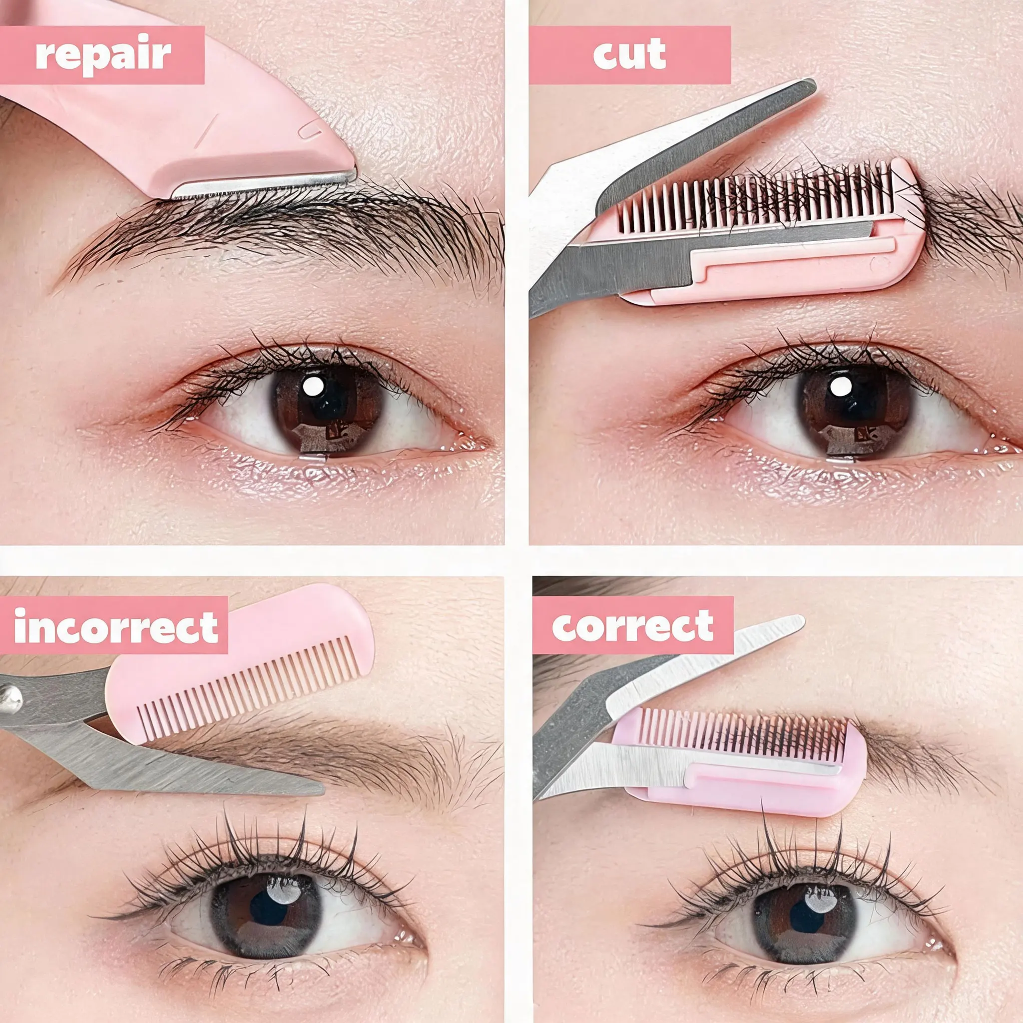 3Pcs Pink Stainless Steel Eyebrow Trimmer Shaping Knife Universal Comb/Lash Hair Cutter Shaper Beauty Tool for Skin Care
