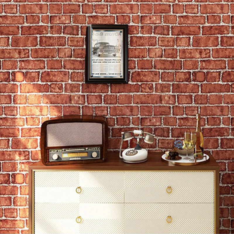 

45cm Self-adhesive Wallpaper Retro Red Brown Brick Pattern Waterproof Wall Stickers PVC Modern Home Decoration Background DIY