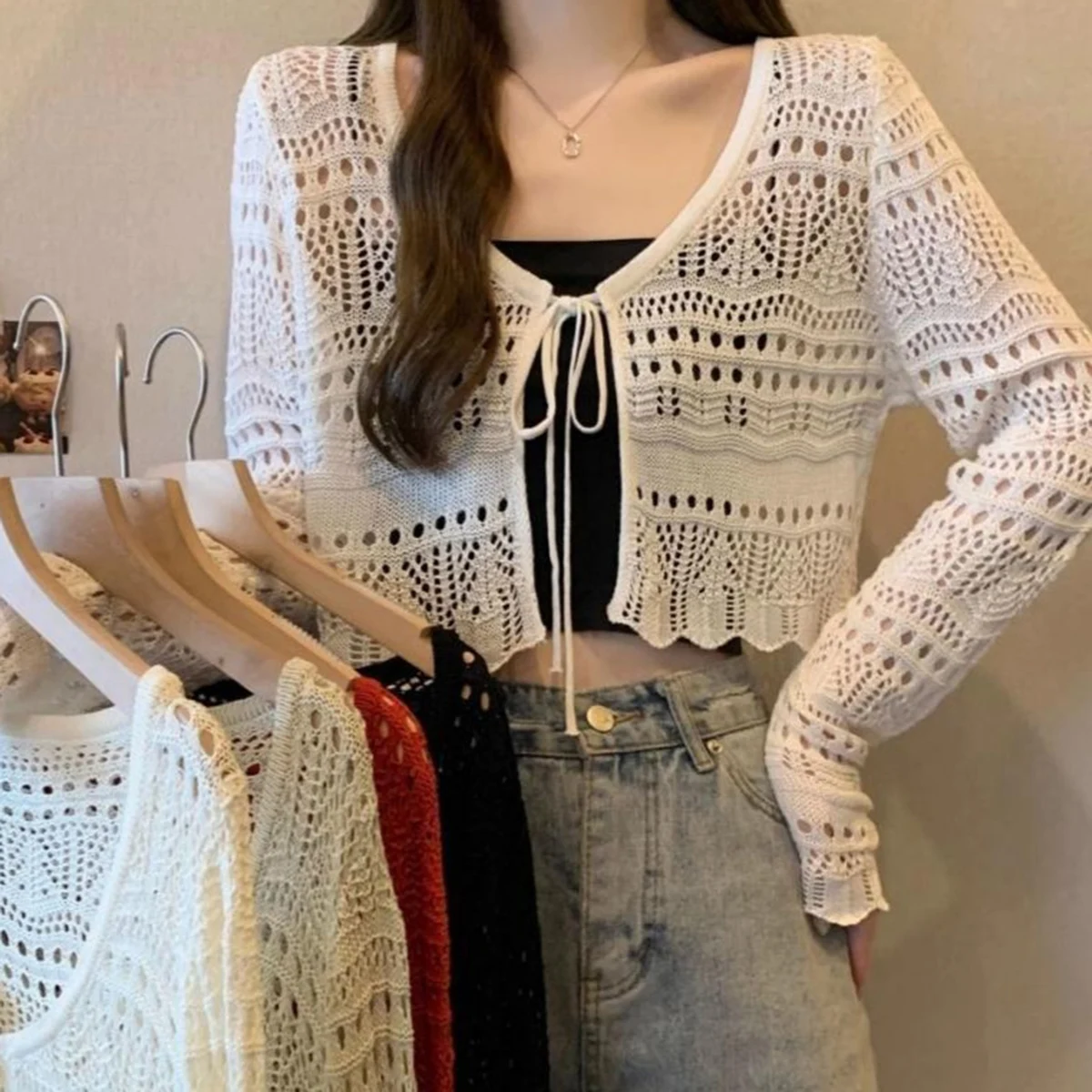 1pc Women's Thin Shrug Cover Up Sun Protection Shawl, Long Sleeve Cover-Up Top For Summer, Pairs With Camisole Dress