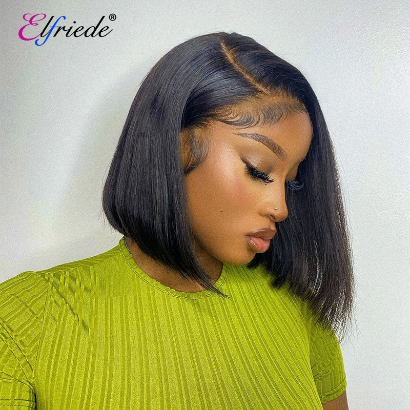 

Elfriede Straight Bob HD Lace Wigs 13X4 13x6 Lace Frontal Natural Black Preplucked Brazilian Remy Human Hair Wigs for Women