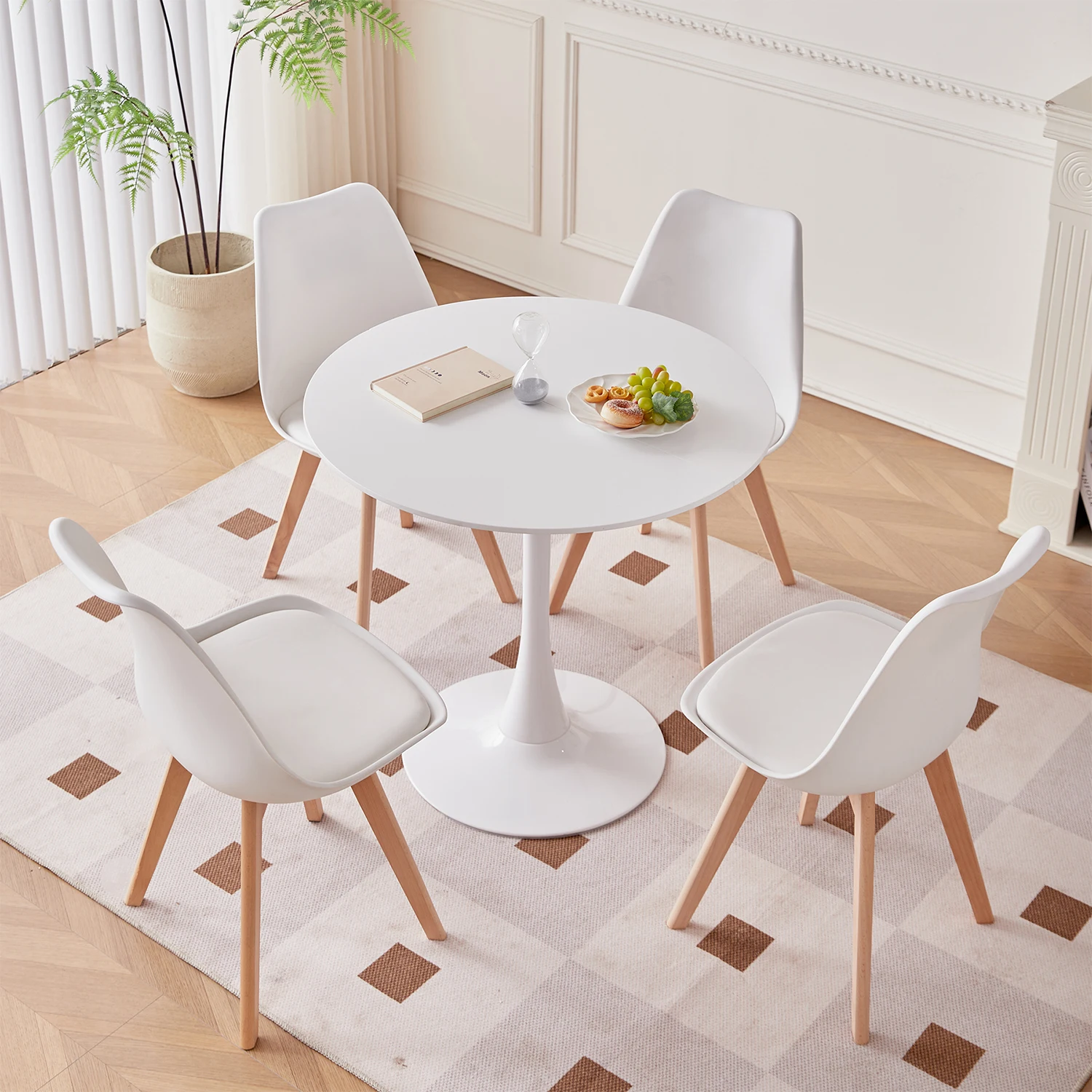 Set mit 4/6 Esszimmerstühlen aus der Mitte des Jahrhunderts, moderner Stil, Kunststoff, DAW-Schale, Esszimmerstuhl, Loungesessel mit Holzbeinen für die Küche – Detail 6