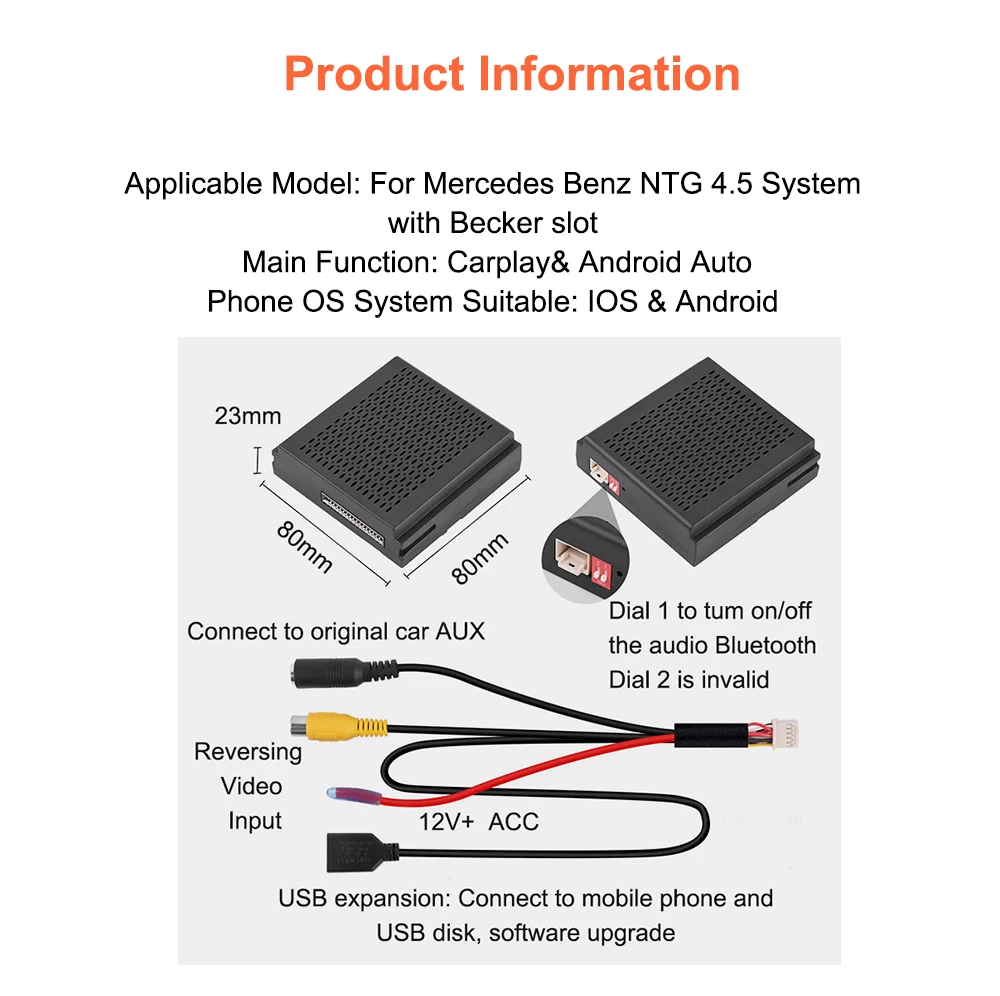 BONROAD Draadloze Android Auto CarPlay Adapter Box Voor Mercedes Benz A B C E GLA CLA GLC GLK W204 W176 W246 W212 W166 X204 NTG4.5
