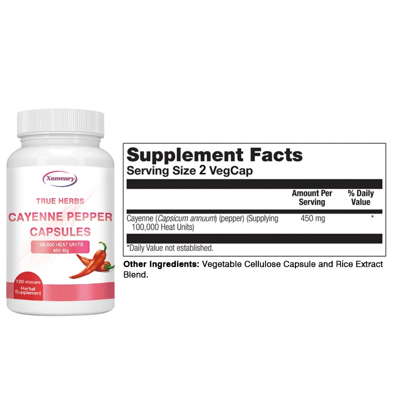 Cayenne Pepper 450mg - Supports Cardiovascular Health, Promotes Blood Circulation, and Digestive Health - 120 Capsules