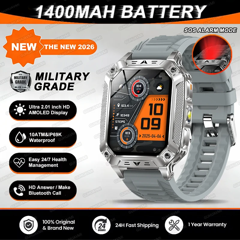 2026 TANK Nieuwe 1400mAh Militaire GPS Smart Watch Mannen 2.01 "AMOLED Scherm 10ATM Waterdichte Klok SOS Oproep Zaklamp Smartwatch iOS