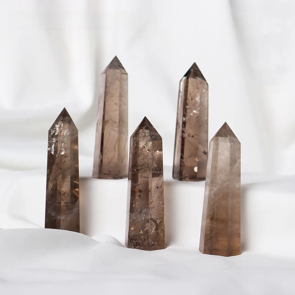 Tour en cristal naturel, Quartz fumé, prisme Hexagonal, gemme énergétique, baguette magique, décoration de traitement, 1 pièce