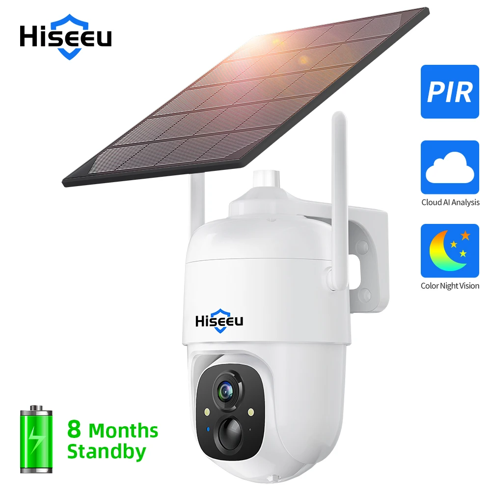 

Hiseeu 3MP WiFi Video Security Surveillance Camera Rechargeable Battery Solar Panel Outdoor PTZ Color Night Cloud AI Storage