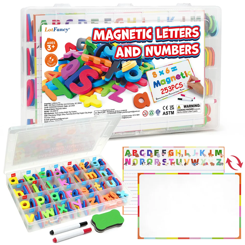 253pcs Education Enlightenment Magnetic Stickers/Alphanumeric Colored Refrigerator Stickers/ Puzzle Numerical Alphabet Toys/Christmas/Halloween Gifts Perfect For Early Language Learning, Spelling & Teaching School Education And Homeschooling