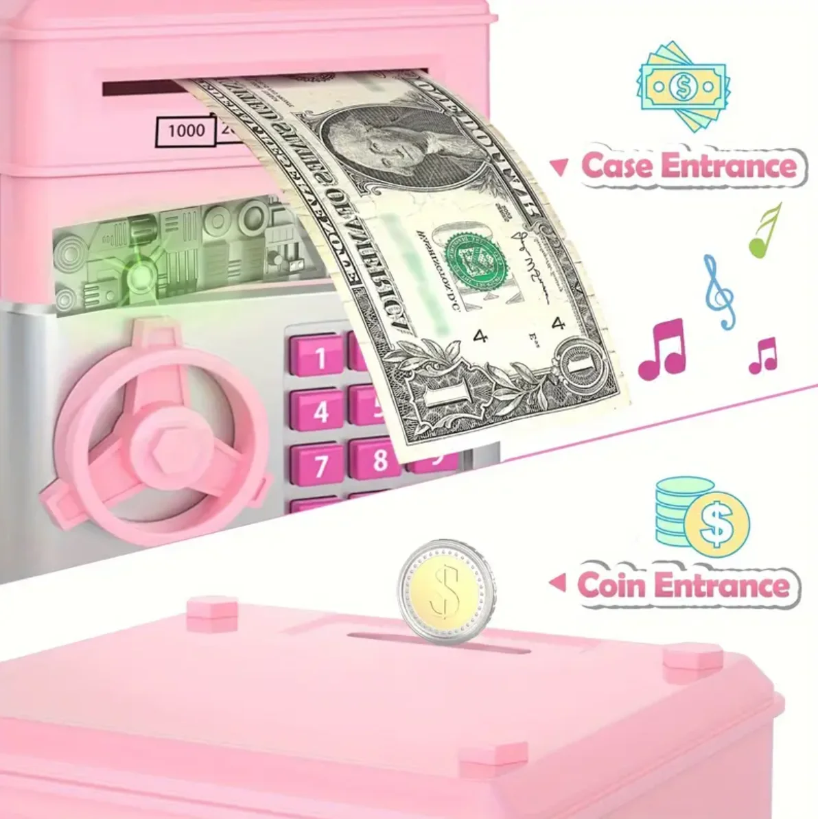 Alcancía electrónica con contraseña y protección de música, Mini ATM, juguete, desplazamiento automático, Paper Money S