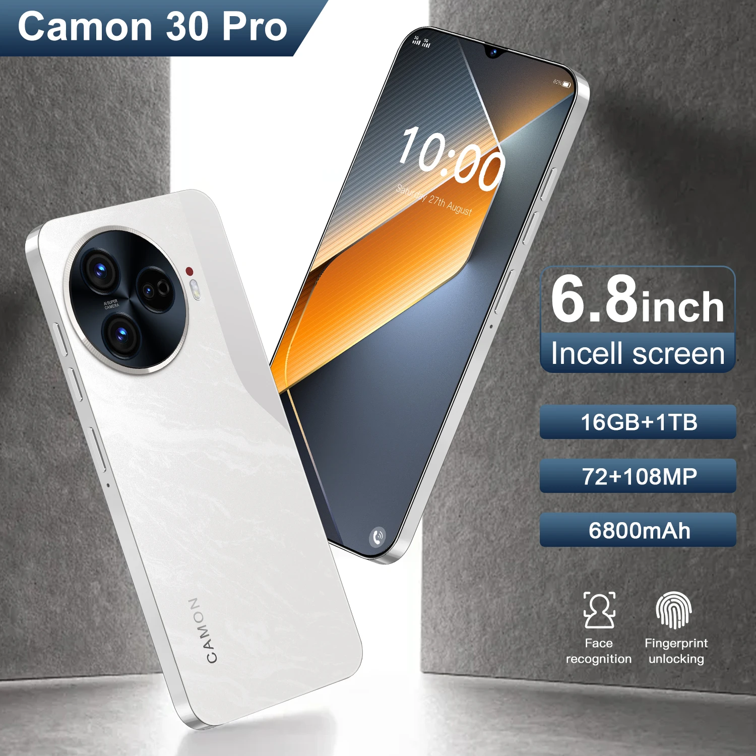 

NEW Camon 30 Pro Smartphone 6.8 inch Full Screen 4G/5G Cell Phone 16TB+1TB 6800mAh Mobile Phones 108MP Global Version Celulares