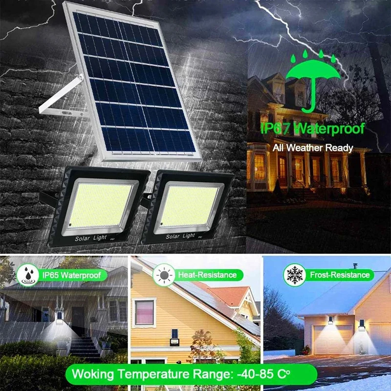 800W Solar Spotlight Flood Light Brighter with Aluminum solar panel Waterproof Solar Street Light With Remote garden wall lamp