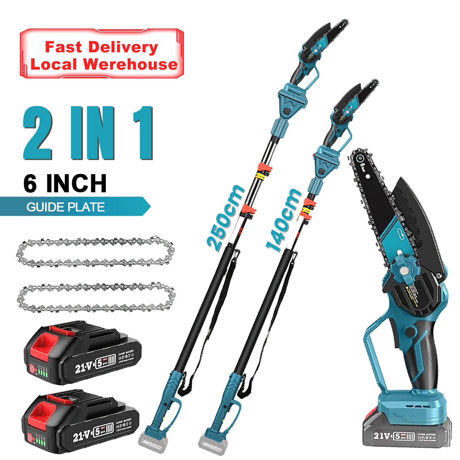 Perche d'extension pour la taille des branches de 2,5 m de haut avec un angle de 180° °   Scie à chaîne électrique réglable de 6 pouces, compatible avec la batterie Makita 18V, scie à branches télescopique de 6 pouces, outil de jardinage 2 en 1 pour l'élagage