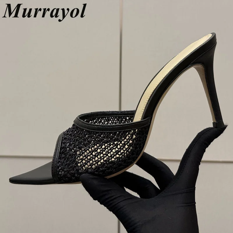 

Женские сетчатые туфли-мюли с острым носком, летние босоножки на тонком высоком каблуке, сексуальные туфли для вечеринок и банкетов, элегантные туфли-стилето