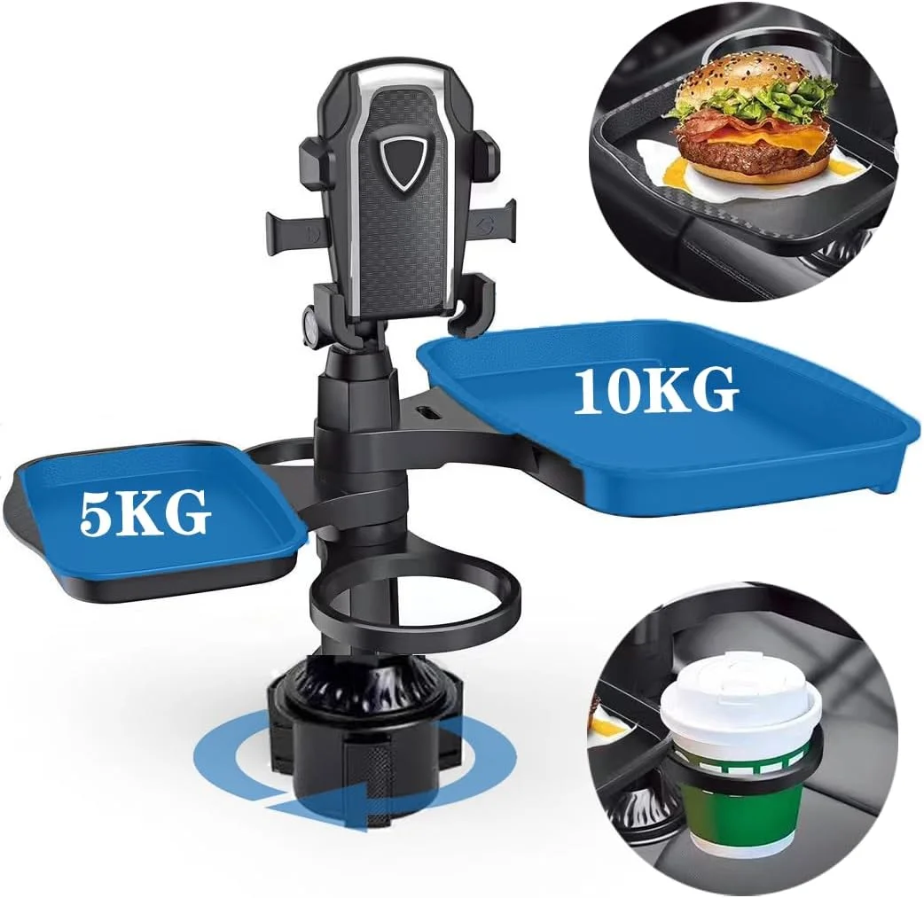 

4-in-1 Car Cup Holder Tray, Food Table, Phone Holder, Car Extender, Detachable 360° Rotating Expandable Base Car Table
