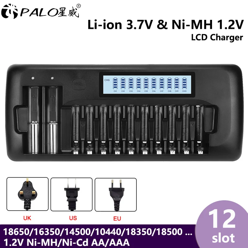 

Интеллектуальное зарядное устройство PALO с 10 слотами и ЖК-дисплеем для литий-ионных аккумуляторов 1,2 В AA AAA NI-MH 3,7 В 18650 10440 16350 14500
