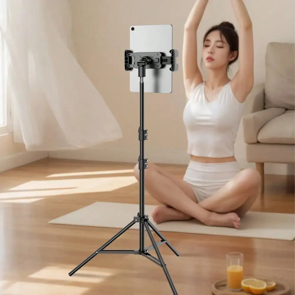 Universele Verstelbare Tablet Statief Vloer Standhouder Draagbare Live Mount Ondersteuning voor IPad Pro Air Telefoon 4.7-14 inch Luie Beugel - afbeelding 2