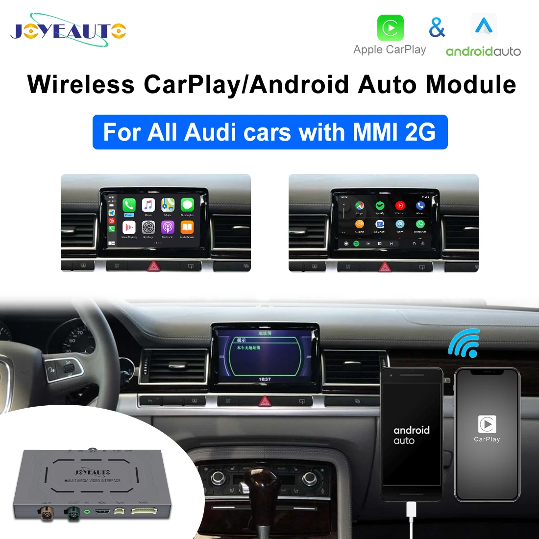 Joyeauto Apple CarPlay Wireless For Audi MMI 2G A4 A5 A6 2006-2009 Android Auto Carplay Module Decoder Box Netflix Speaker Radio