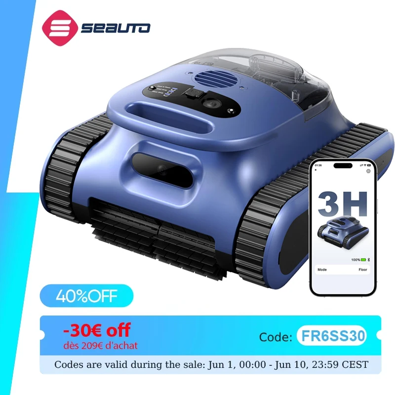 (Version 2026) Aspirateur robotisé pour piscine Seauto Crab Pro, robot grimpeur de murs, adapté aux murs et sols de 2000 pieds carrés