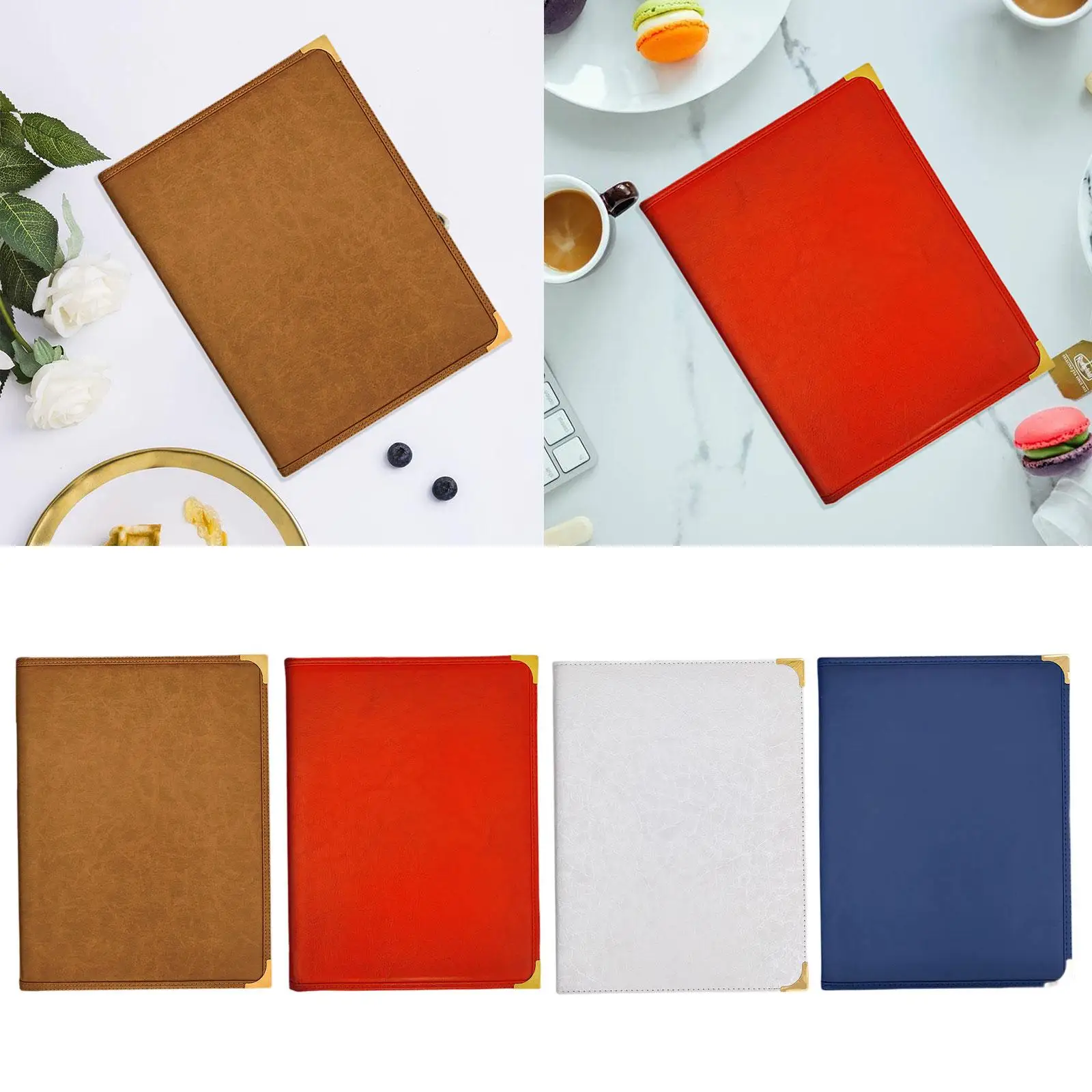 

Restaurant Menu Cover 8 Views 4 Pages PU Leather Stylish Menu Book Menu Organizer Service for Restaurant Hotel Cafe