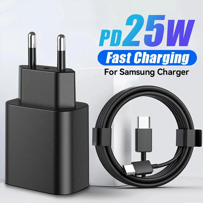 25W USB Charger For Samsung Galaxy S24 S23 Quick Charge QC3.0 USB C to Type C Cable Fast Charging Mobile Phone Charger Adapter