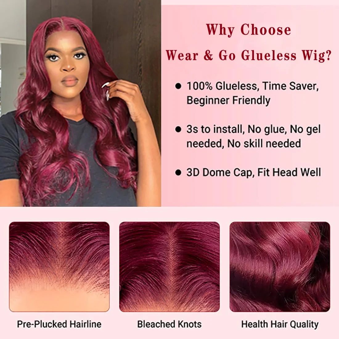 Burgundy 99J 13x6 Body Wave Lace Front Human Hair Wig Glueless Wig Wear And Go Lace Frontal Wigs Brazilian Colored Wig for Women