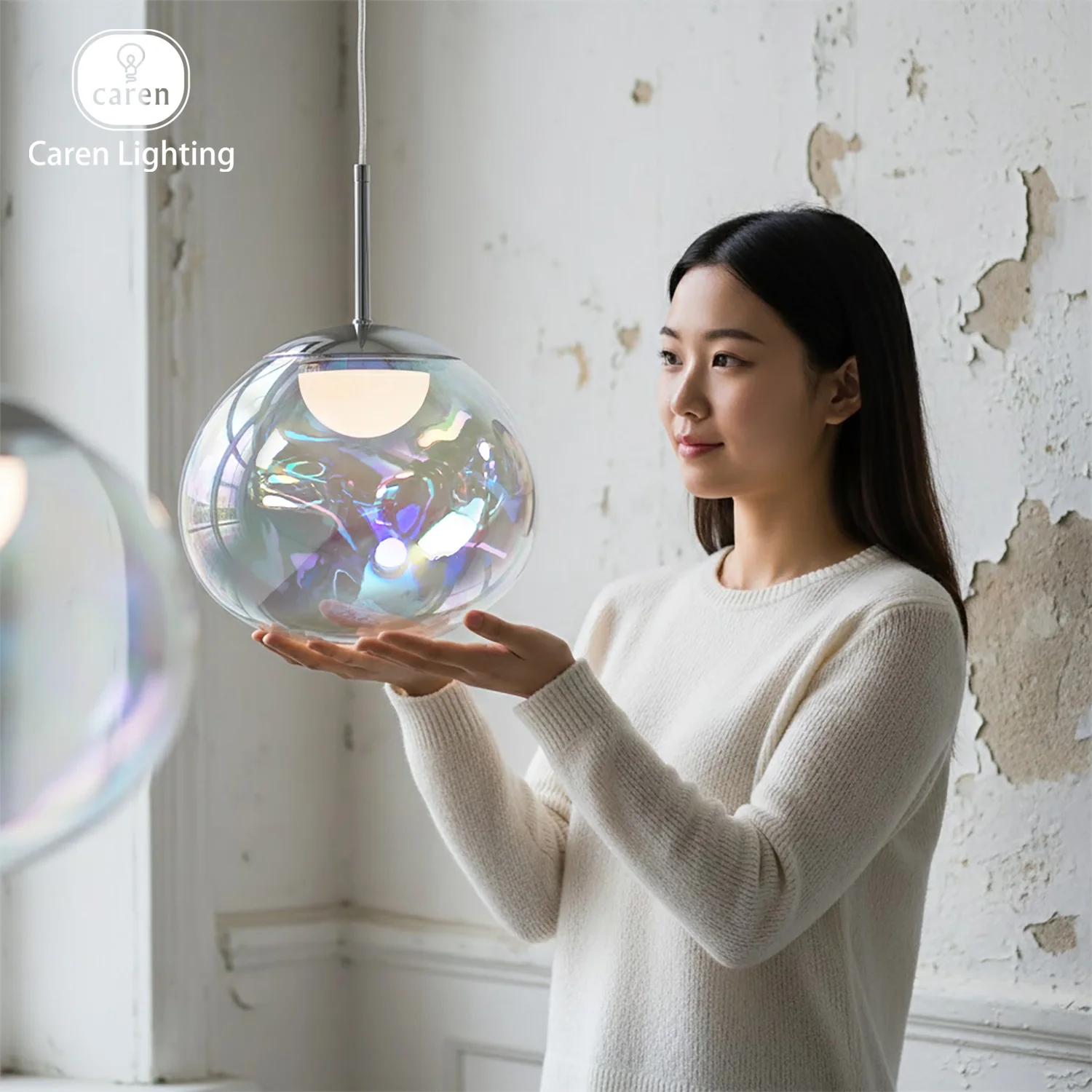 Caren Lighting Iridescence Dining Pendant PVD Rainbow Hanging Lamp Hidden LED Light Modern Decorative Ceiling Fixture Commercial