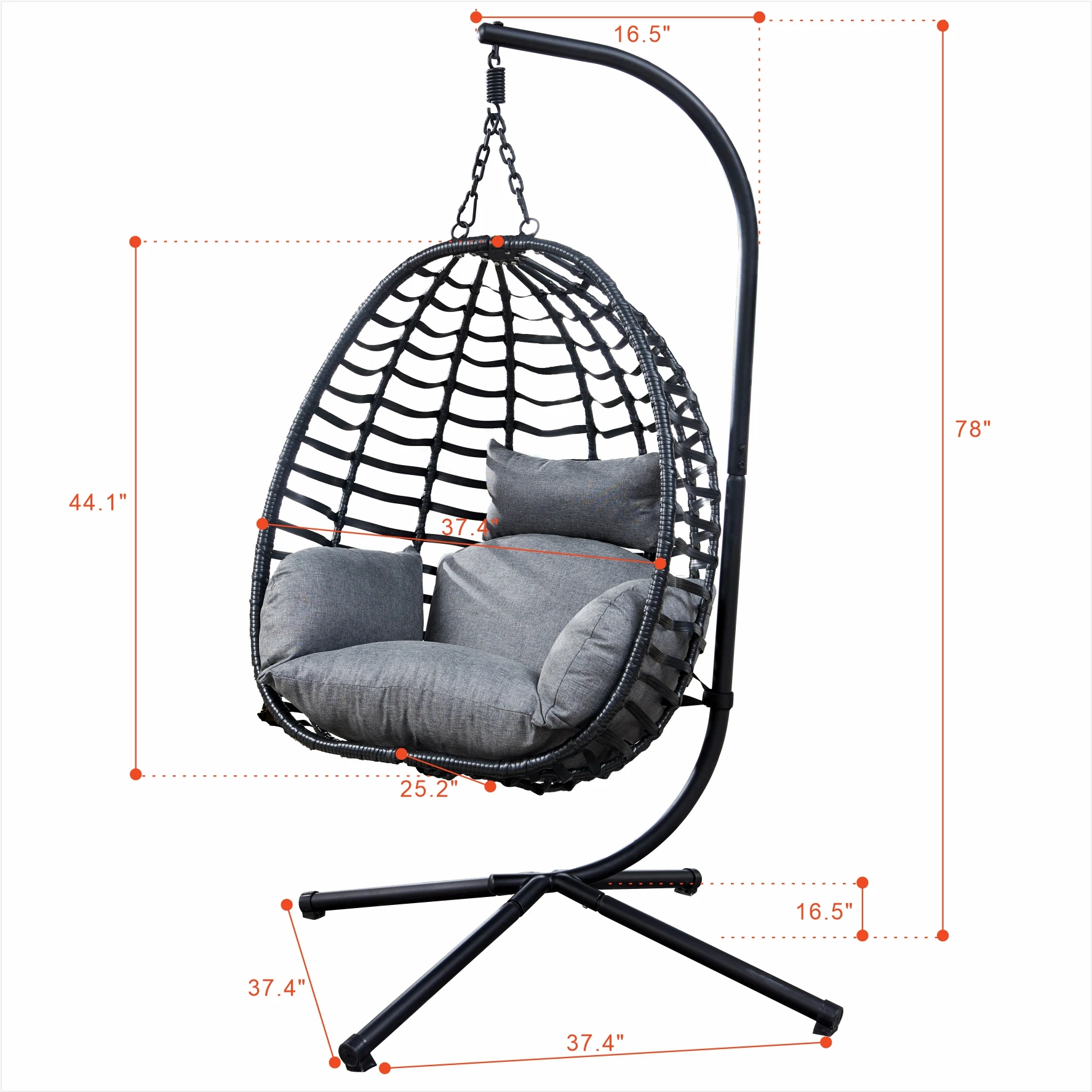 [Flash Sale]Outdoor Rattan Wicker Egg Hanging Swing Chair Oval Leisure Chair with Cushions and Stand for Balcony Patio Garden