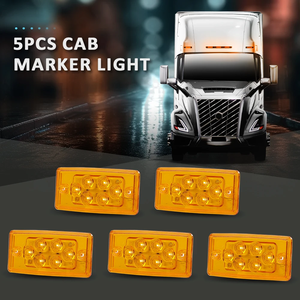 

5Pcs 12V1W Front Upper Amber Running Marker Light Rectangle Cab Light Top Truck Roof Fit for Heavy Duty Trailer Trucks