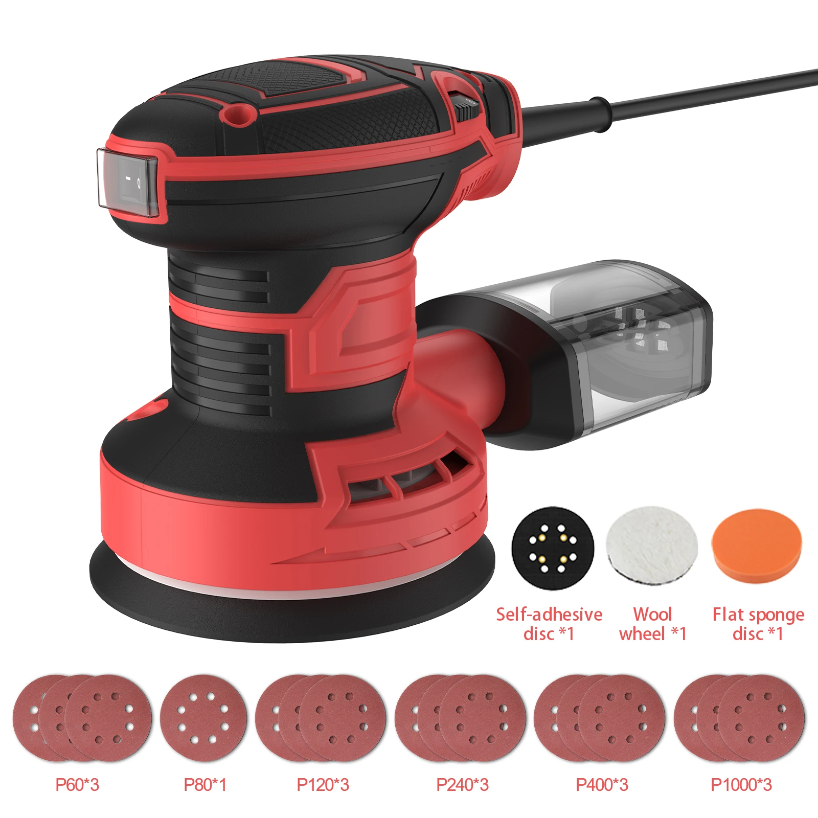 300W Elektrische Schleifmaschine Exzenterschleifer mit Variabler Geschwindigkeit und 125mm Schleifpapier Autopoliermaschine DIY-Werkzeug