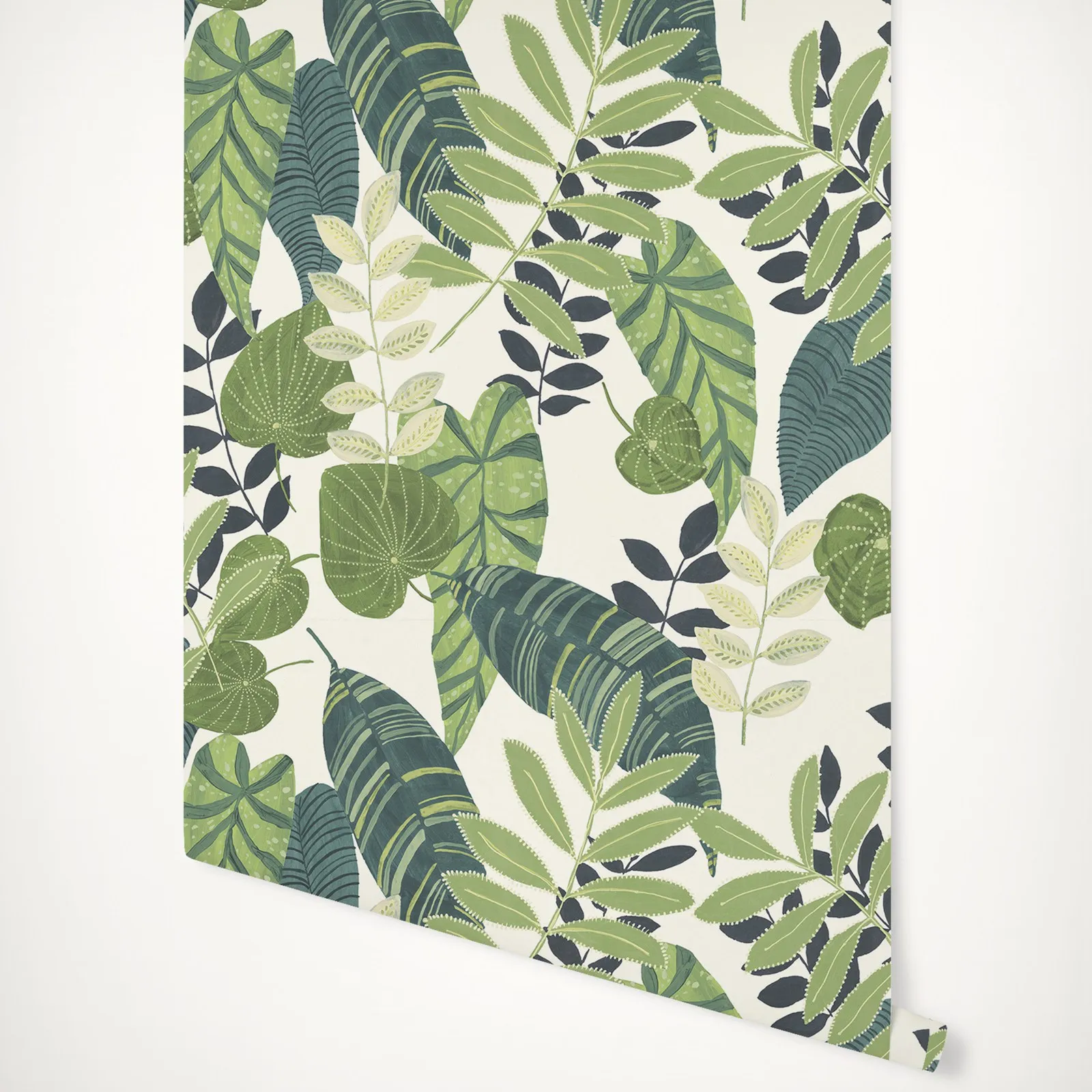 Tropicana Leaves Wallpaper, Viridian and Dill Botanical Wall Paper Tropicana Leaves Bohemian  Style Wallpapers Boho Rhapsody