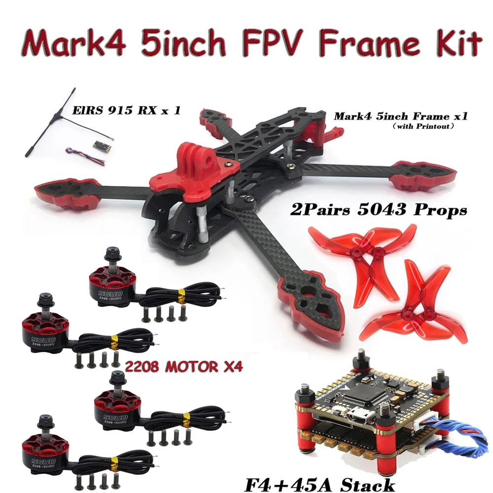 Mark4 5inch FPV Carbon Fiber Frame 2208 Motor 5043 propeller F4V3S PLUS FC 45A 4-in-1 ESC ELRS 915mhz Combo for FPV Racing Drone