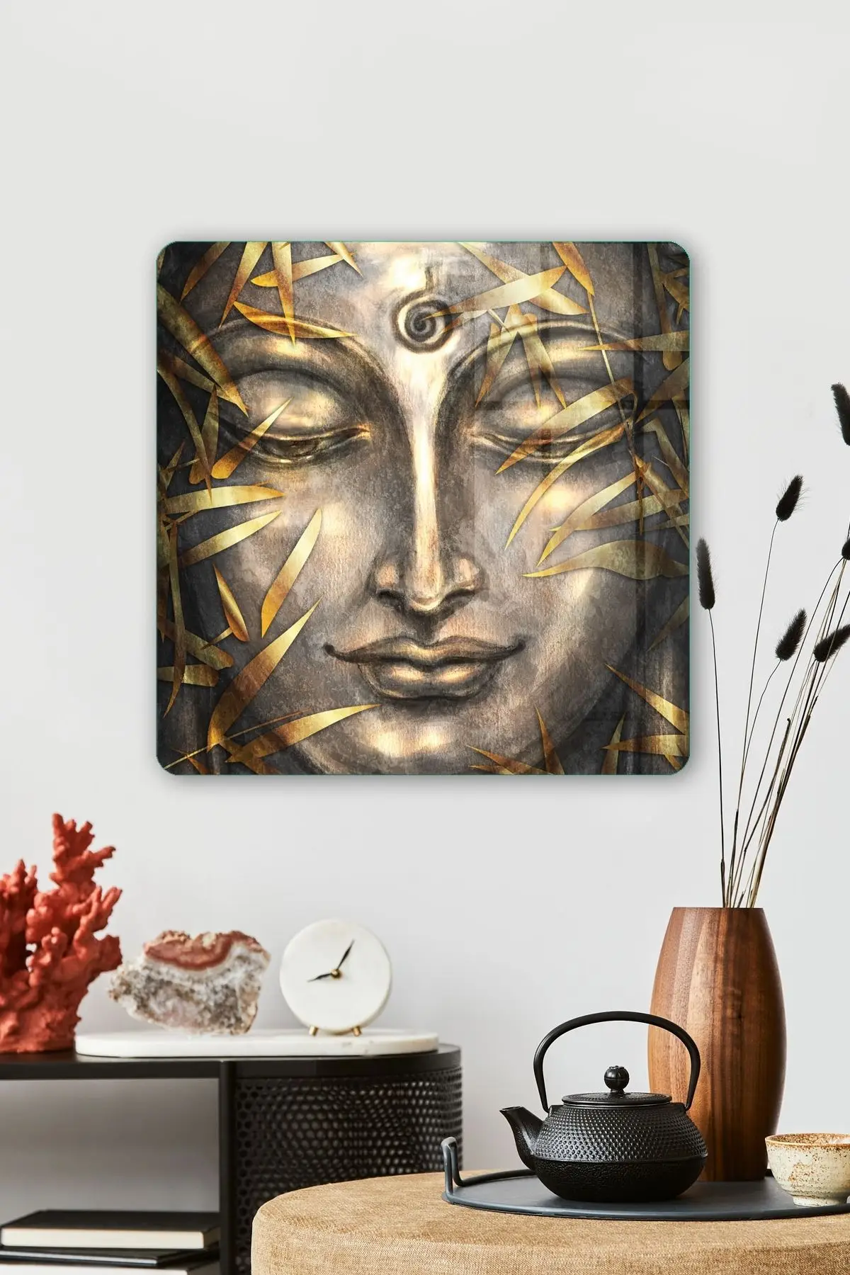 Glass Wall Painting Buddha Square Square 30x30 cm Artistic Dining Room Cocktail Drinks Kitchen Poster and Prints Home Decoration