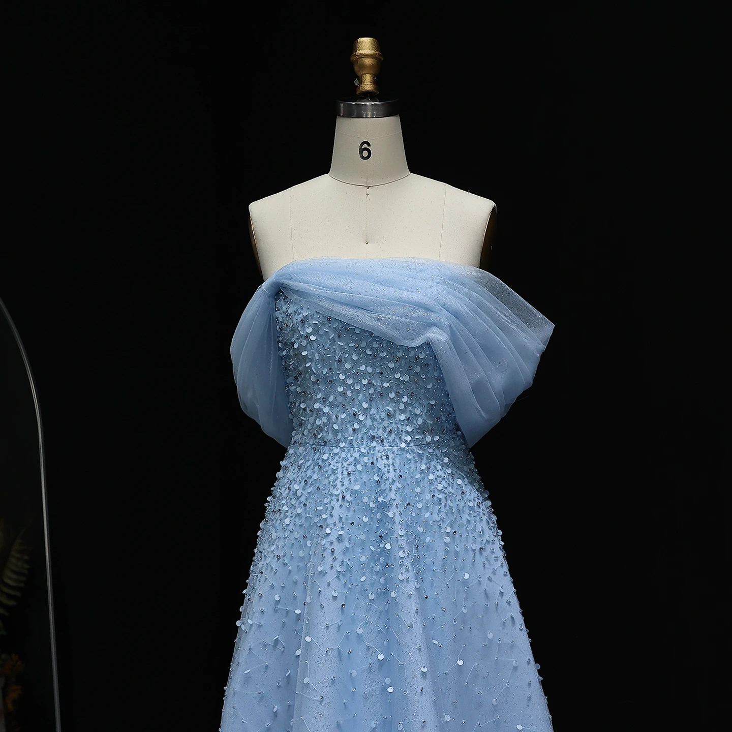 

Sharon Said Luxury Off Shoulder Blue Evening Dress with Sequins Pearls for Women Wedding Party Prom Gown 2025 SS510 Customized