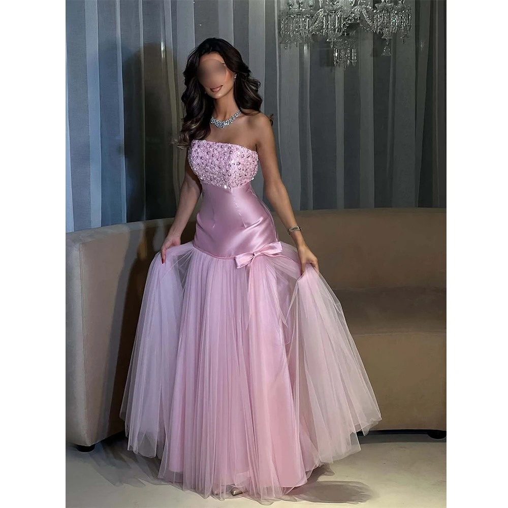 Customized Beaded Evening Dresses for Special Occasions Strapless Wedding Dress for Women Modern Party Prom Gowns Long